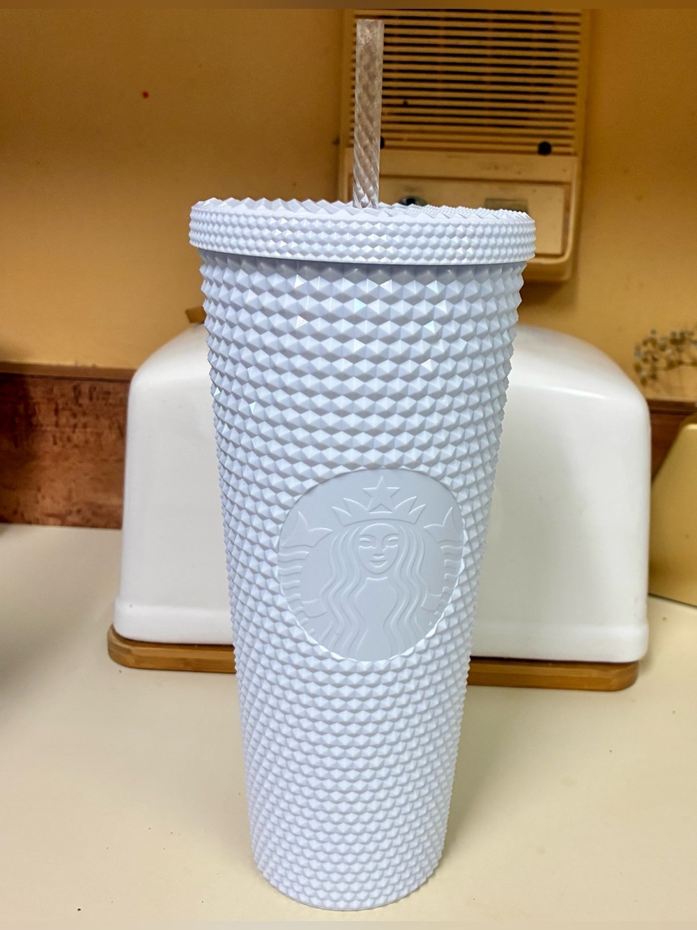 Starbucks Tumbler Spring 2024 white studded bling venti 24oz blue green lining